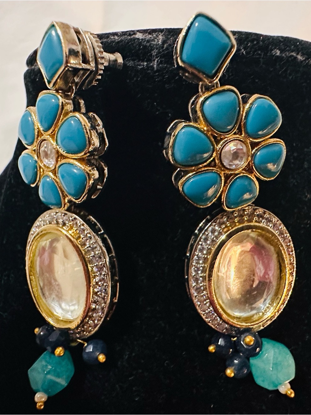 Turquoise kundan Floral Drop Earrings - Women Jewelry